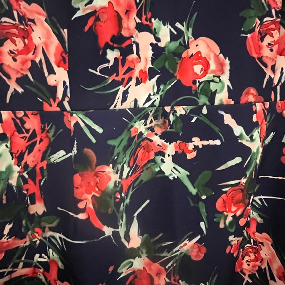 David Meister Navy and Red Floral Midi Dress - Picture 3 of 3